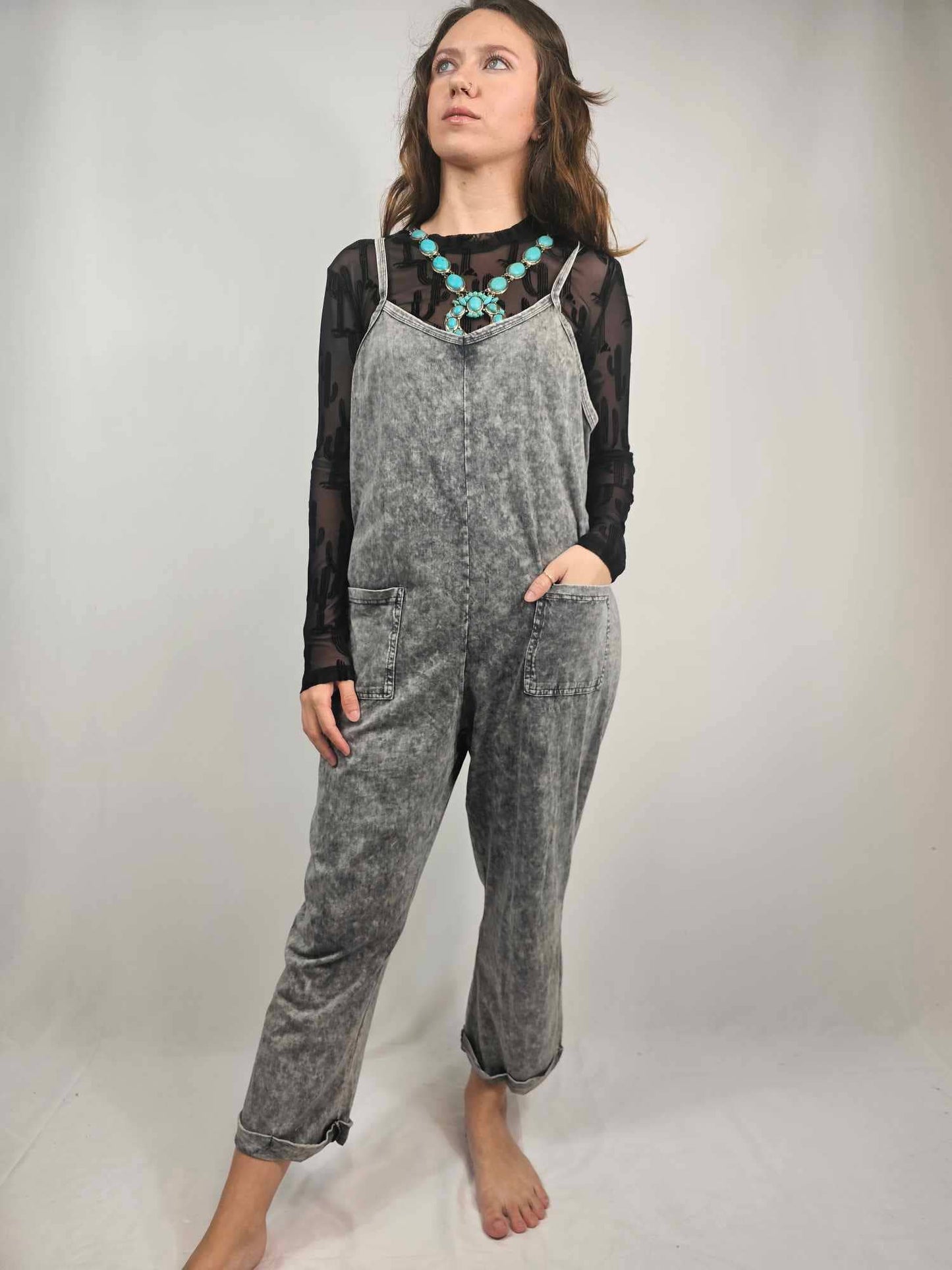 Gray Acid-Washed Jumpsuit