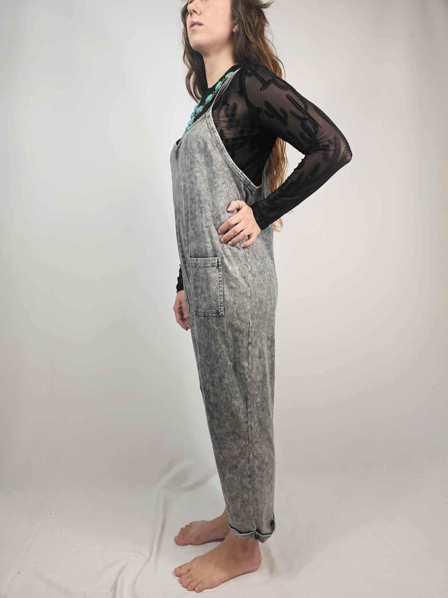 Gray Acid-Washed Jumpsuit