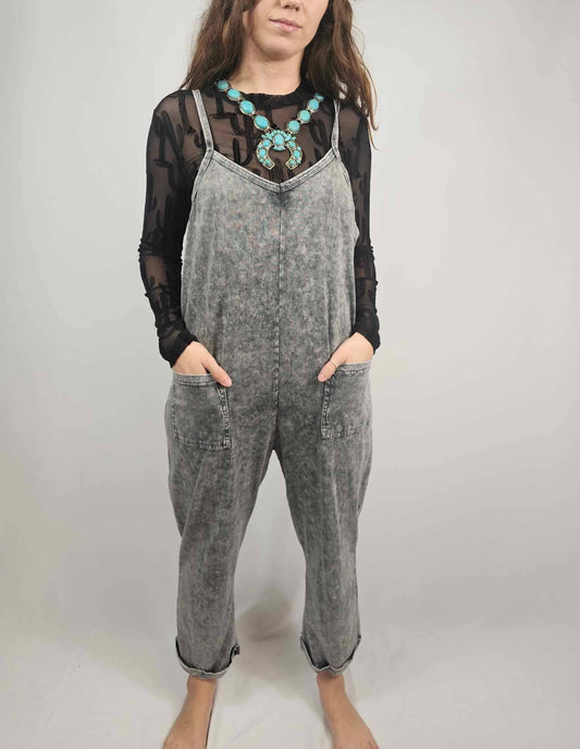 Gray Acid-Washed Jumpsuit