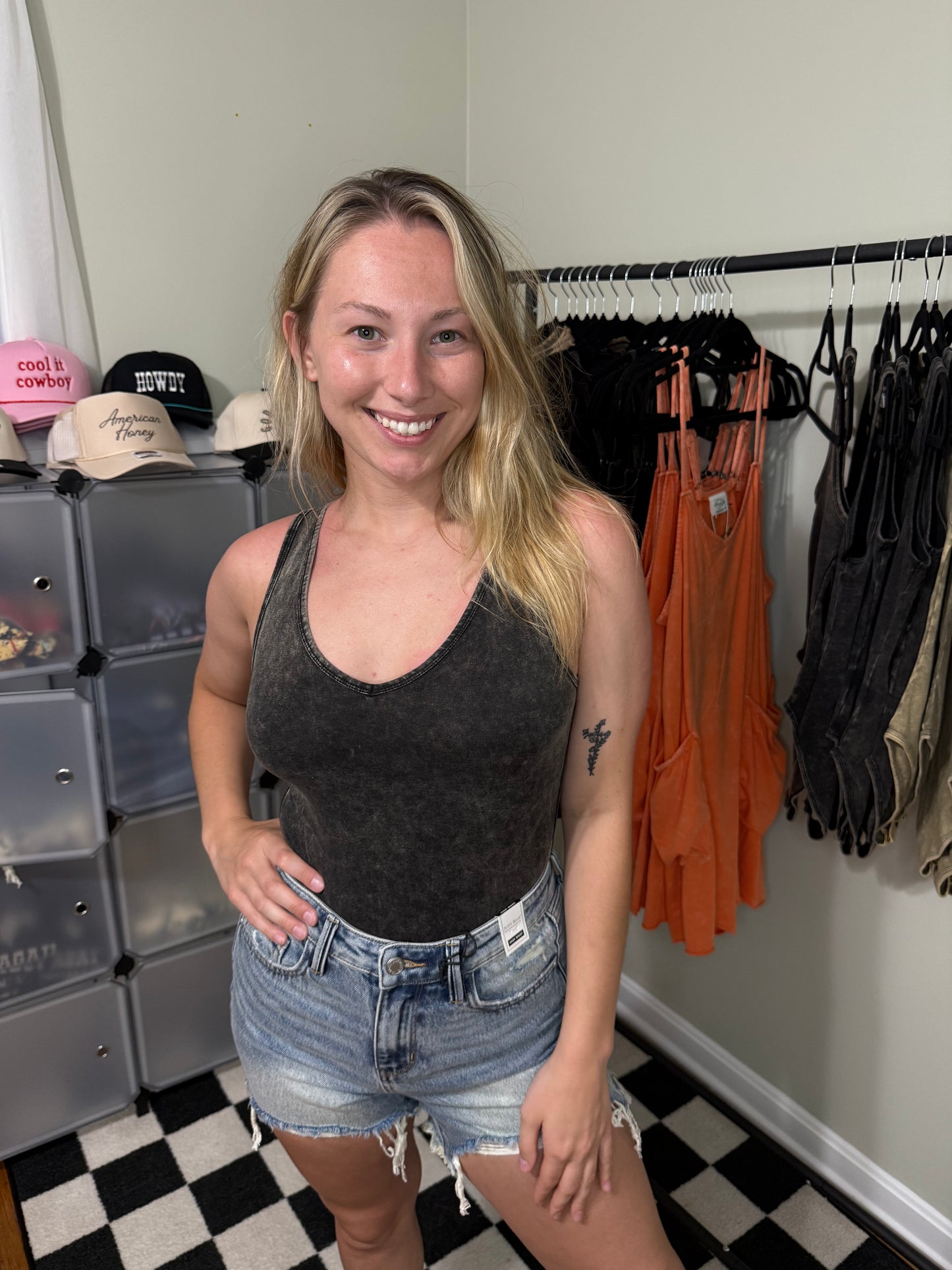 Mineral wash bodysuit: ASH BLACK