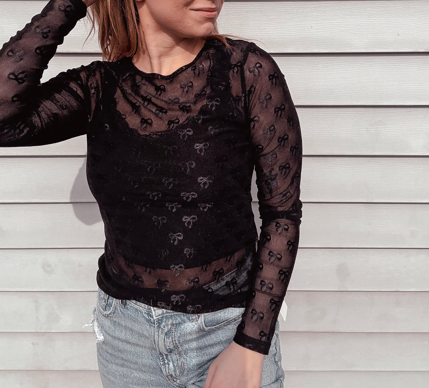 Bow Pattern Sheer Top