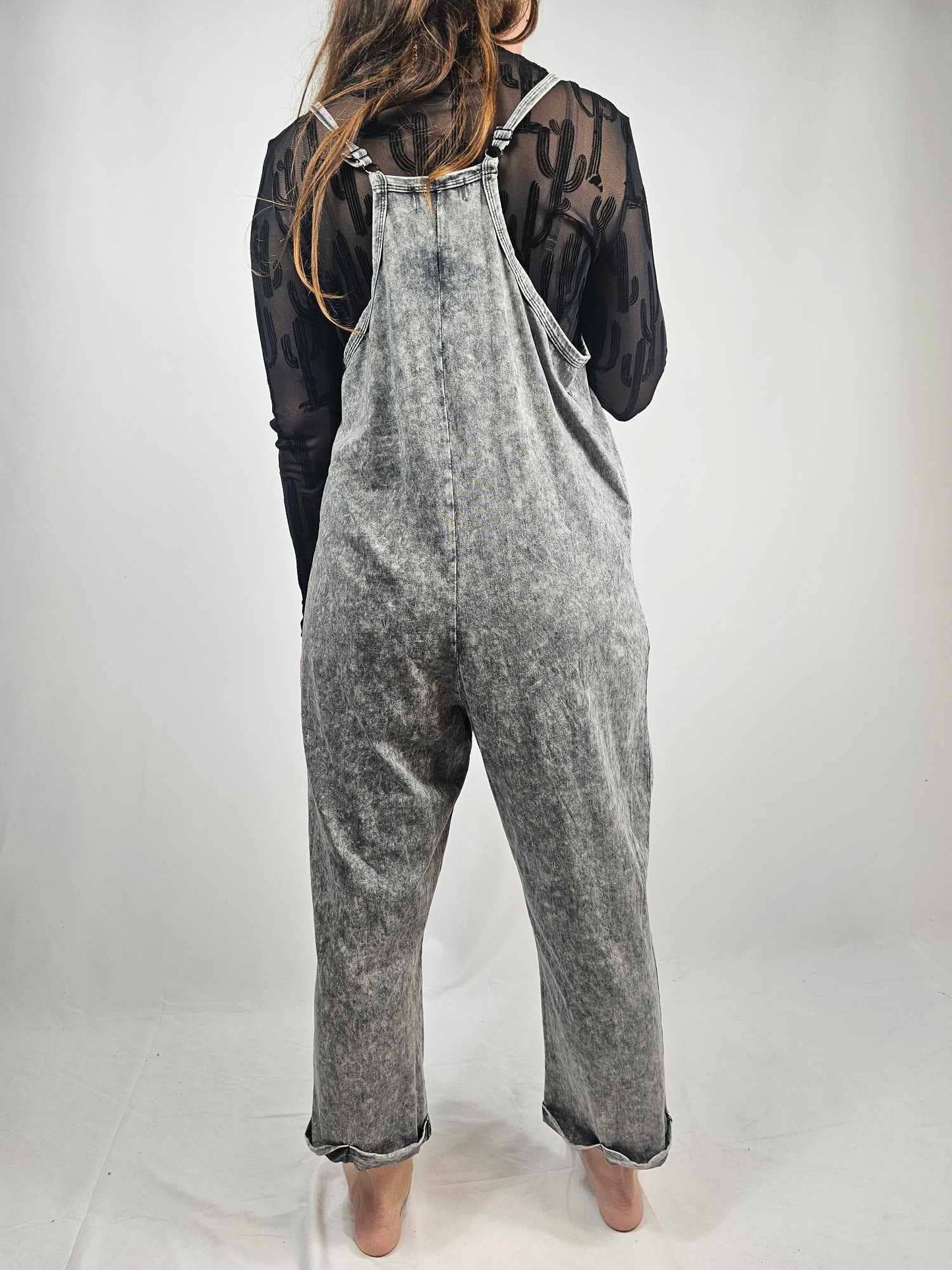 Gray Acid-Washed Jumpsuit